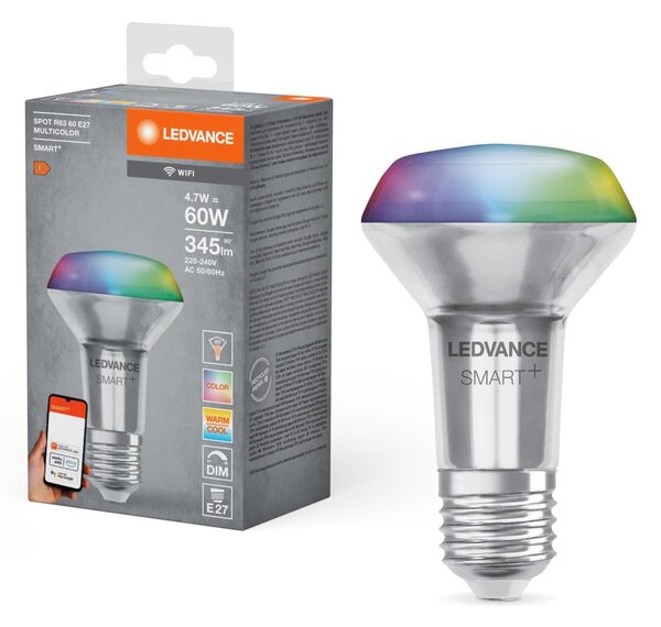 LED RGBW Stmievateľná žiarovka R63 SMART+ E27/4,7W/230V 2700-6500K Wi-Fi -Ledvance
