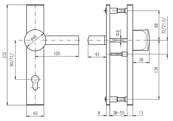 VÝPREDAJ Bezpečnostné kovanie ROSTEX 802/O BARYT - madlo/kľučka, rozteč 92 mm, hrúbka 60 mm (čierna), madlo/klika, Otvor na cylindrickú vložku PZ, ROSTEX ČIERNA, 92 mm