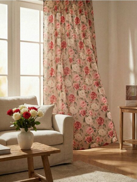 Sinsay - Veliúrová záclona s kvetinovým motívom - krémová