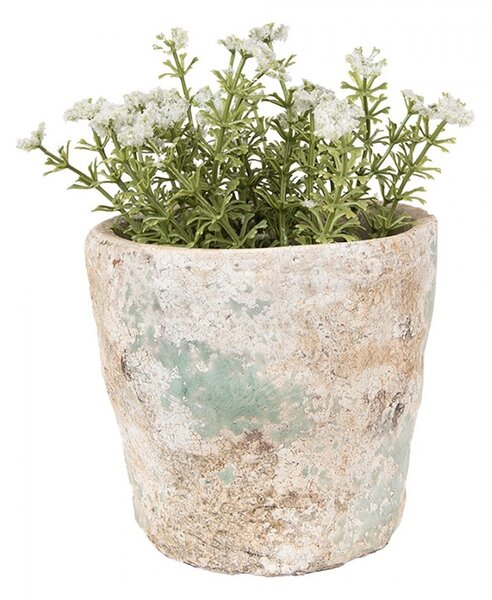 Dekoratívny béžovo-zelený antik terakotový kvetináč Teracci - Ø 11*11 cm - Clayre & Eef