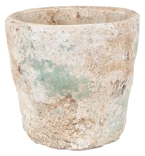 Dekoratívny béžovo-zelený antik terakotový kvetináč Teracci - Ø 11*11 cm - Clayre & Eef