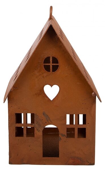Hrdzavý svietnik v tvare domčeka Rustic Charm - 12*12*18 cm - Clayre & Eef