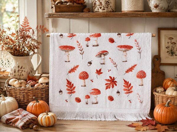 Kuchynský froté uterák s motívom muchotrávok - 40*66 cm - Clayre & Eef