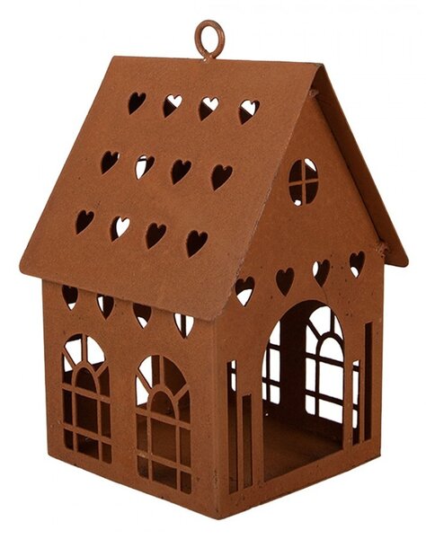 Hrdzavý svietnik v tvare domčeka Rustic Charm - 12*12*18 cm - Clayre & Eef
