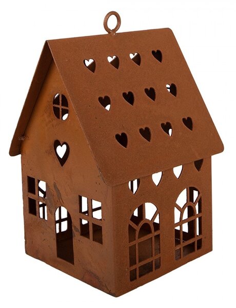 Hrdzavý svietnik v tvare domčeka Rustic Charm - 12*12*18 cm - Clayre & Eef