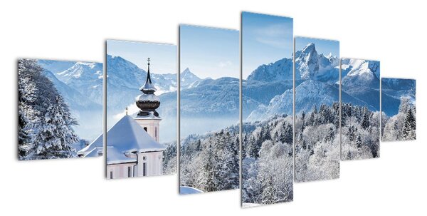 Kostol v horách - obraz zimnej krajiny (Obraz 210x100cm)