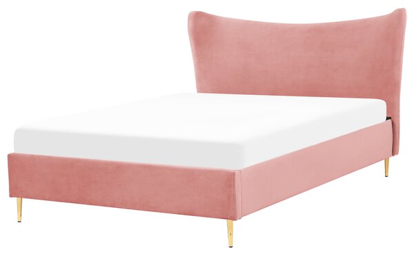 Dvojlôžková posteľ EU Pink Velvet 6 stôp čalúnený rám Kovové nohy Lamelová základňa Čelo postele v modernom štýle Glam