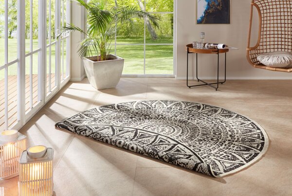 MK Original: Produkty s rodokmenem , Kusový koberec Mojkoberec Original Nora 104161 Black Creme kruh – na von aj na doma, 140x140 (priemer) kruh, čiernobiela, chodba / predsieň