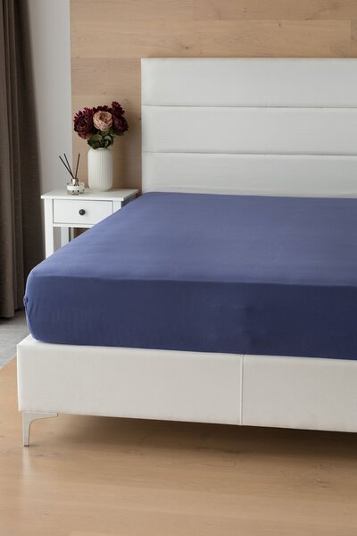 Prestieradlo Tmavě modré INTERLOCK Jersey interlock 90-100 x 200-220/35