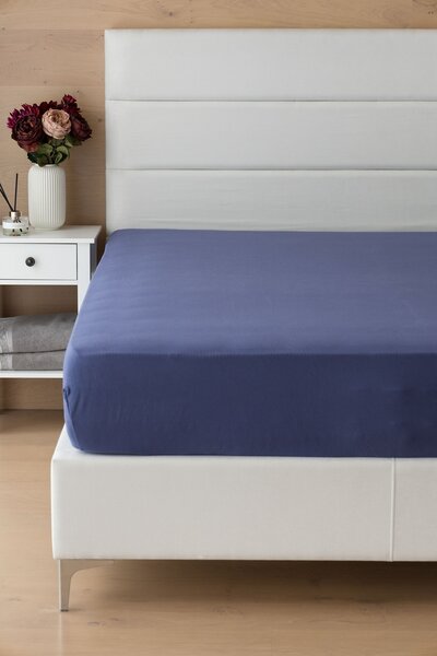 Prestieradlo Tmavě modré INTERLOCK Jersey interlock 90-100 x 200-220/35