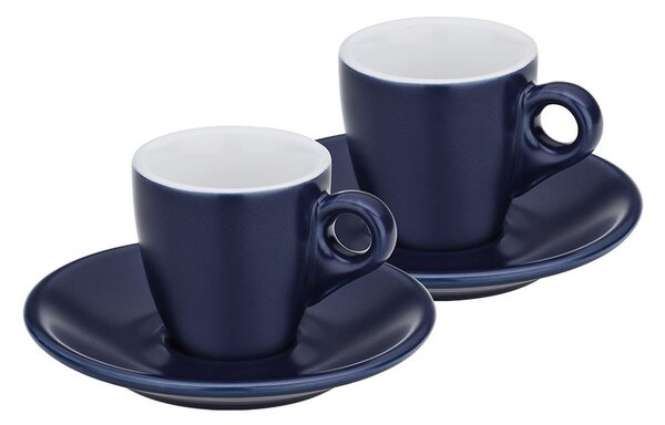 KELA Hrnček na espresso s tanierikom súprava 4 ks Mattia tmavo modrá KL-12754