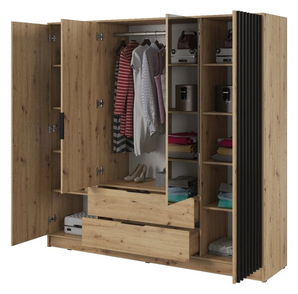 ŠATNÍKOVÁ SKRIŇA LETIZIA III S LAMELAMI DUB ARTISAN / ČIERNÁ 206 cm