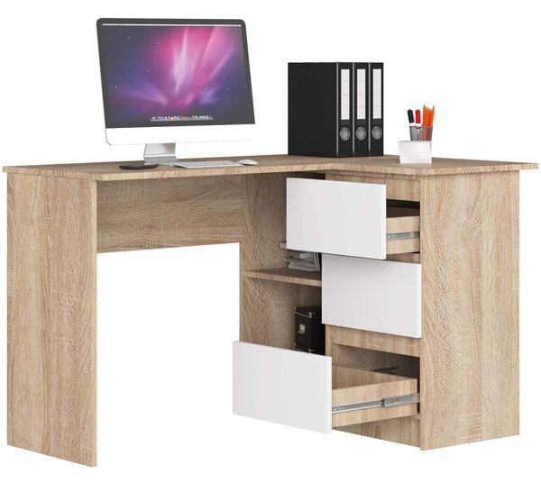 Ak furniture Rohový písací stôl B16 124 cm dub sonoma/biely pravý