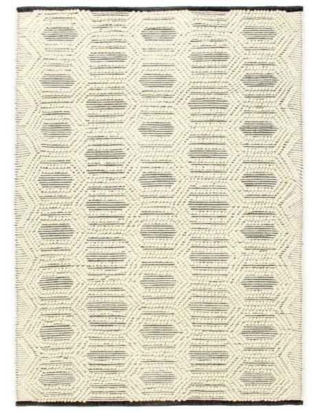 Ručne tkaný koberec, vlna 80x150 cm, biely/čierny