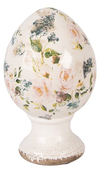 Béžové keramické vajíčko na podstavci s ružami Rosina- Ø 12*19 cm - Clayre & Eef