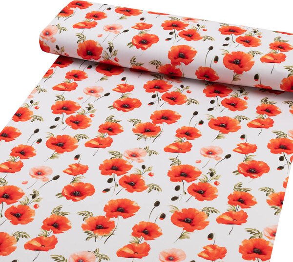 Biante Teflónový oválny obrus TF-133 Červenooranžové vlčie maky na bielom 50x100 cm