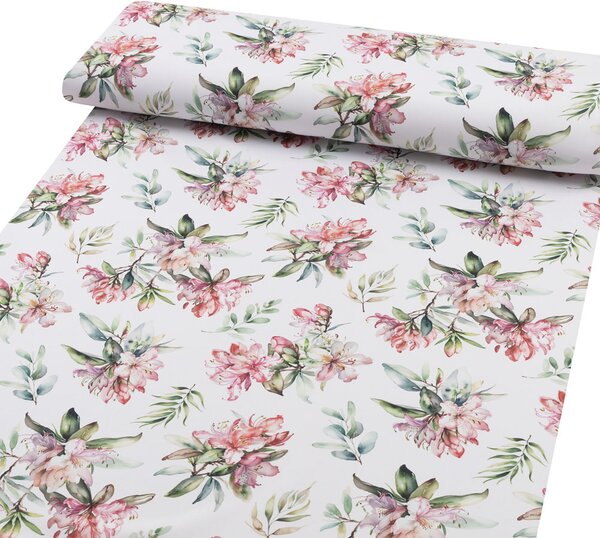 Biante Teflónový oválny obrus TF-134 Akvarelové kvety rododendrónu na bielom 50x100 cm