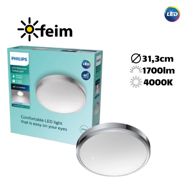 Philips Doris LED CL257 Stropné svietidlo do kúpeľne kruhové 17W/1700lm 313mm 4000K IP44 nikel
