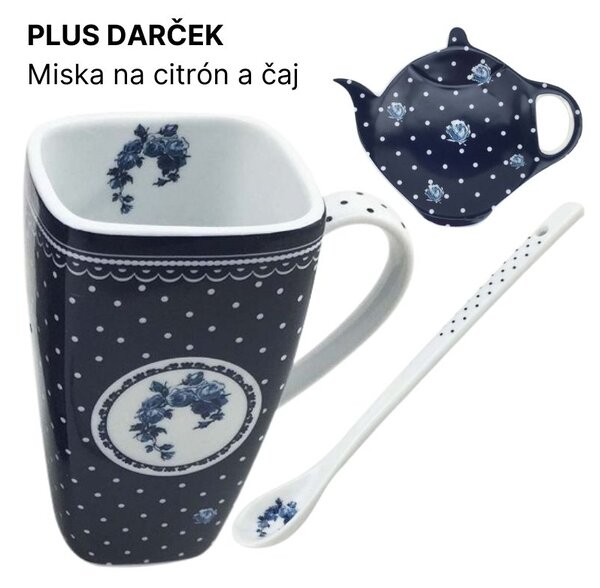 Darčeková sada šálka s lyžičkou "Elegant blue-white", porcelán, 600 ml (EG22175)