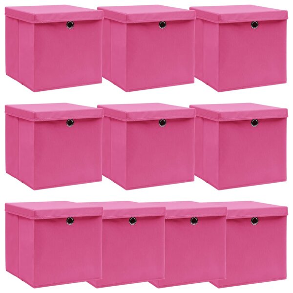 Úložné boxy s vrchnákmi 10 ks ružové 32x32x32 cm látkové