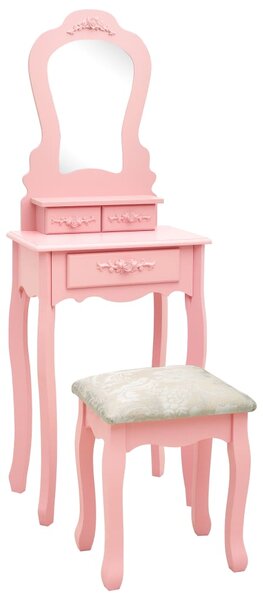 Toaletný stolík so stoličkou, ružový 50x59x136 cm, paulovnia