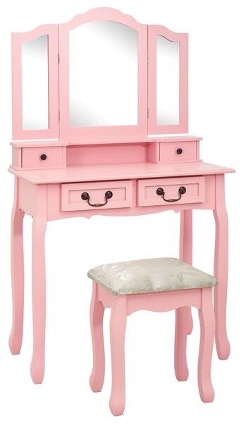 Toaletný stolík so stoličkou, ružový 80x69x141 cm, paulovnia