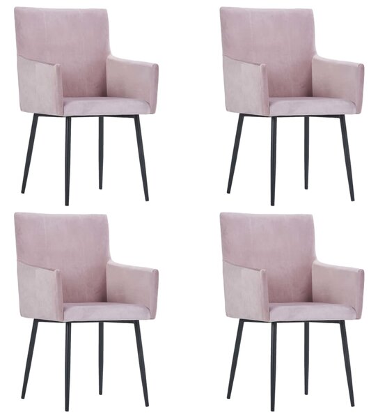 Jedálenské stoličky s opierkami 4 ks ružové zamatové