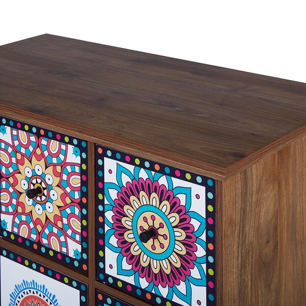 Komoda viacfarebná MDF 92 x 79 x 40 cm úložný priestor 9 zásuviek zdobené predné časti orientálny marocký boho štýl obývačka spálňa