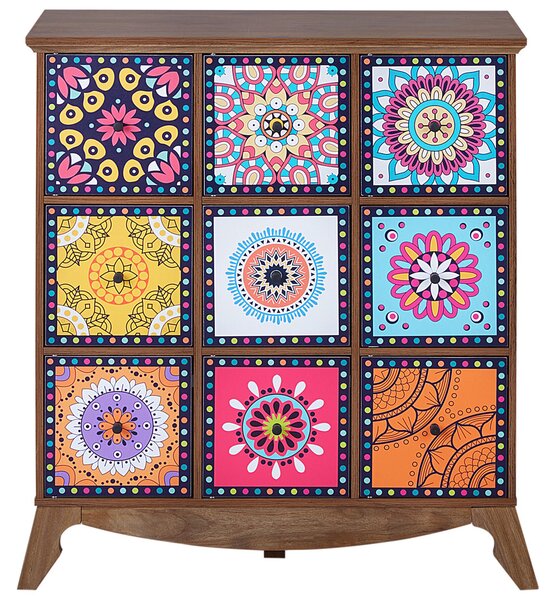Komoda viacfarebná MDF 92 x 79 x 40 cm úložný priestor 9 zásuviek zdobené predné časti orientálny marocký boho štýl obývačka spálňa