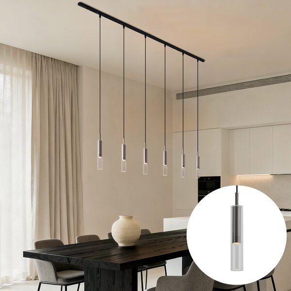 Moderný koľajnicový systém čierny so 6 závesnými svietidlami Gunmetal 1-fázový - Slimline Loyce