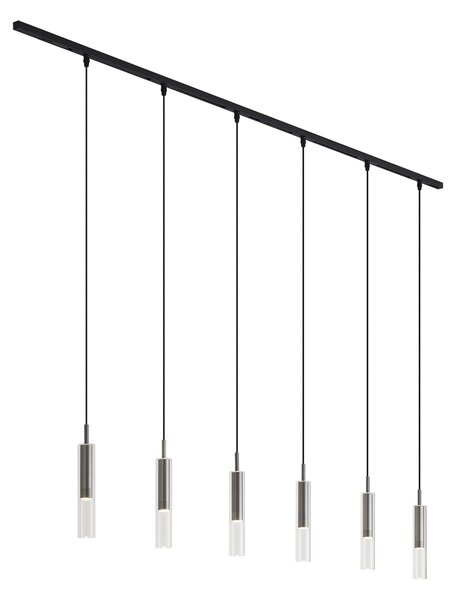 Moderný koľajnicový systém čierny so 6 závesnými svietidlami Gunmetal 1-fázový - Slimline Loyce