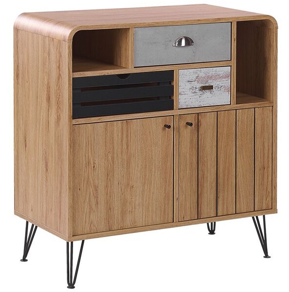 Príborník sivá čierna svetlá farba dreva drevovláknitá doska kov 87 x 80 x 40 cm retro drevo vzhľad funkčný praktická obývačka