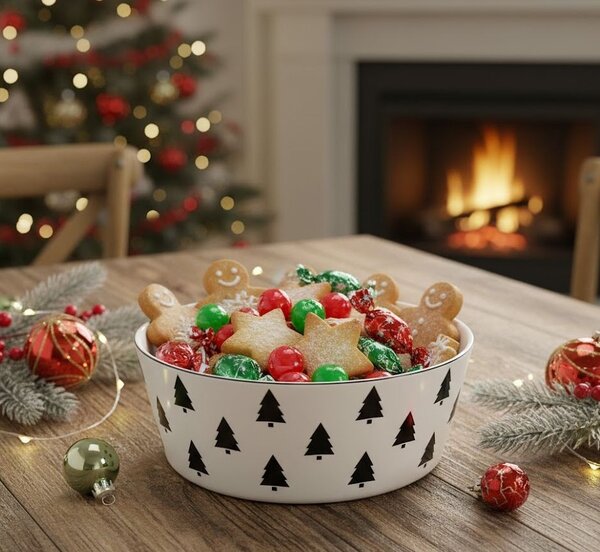 Krémová porcelánová slátová miska so stromčekmi X-Mas Tree - Ø 17,5*6,5 cm - Housevitamin