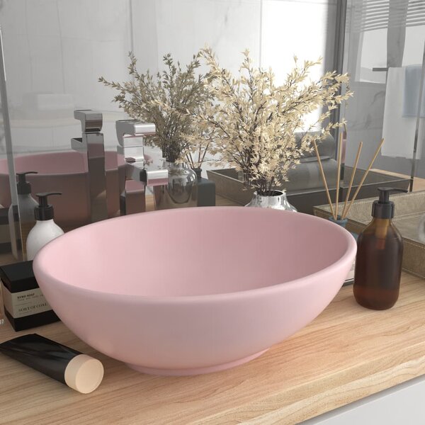 Luxusné oválne umývadlo matné ružové 40x33 cm keramické