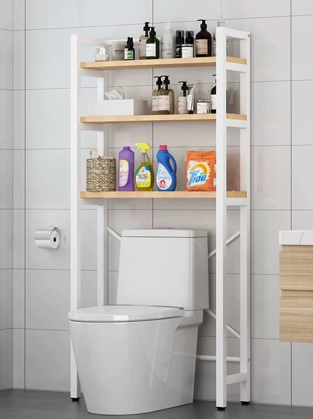 KONDELA Regál nad WC, dub natural/biela, BALRAM