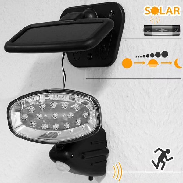 Solárna nástenná lampa 15 LED s detektorom pohybu