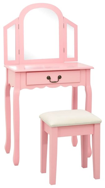 Toaletný stolík so stoličkou ružový 65x36x128 cm drevo paulovnie MDF