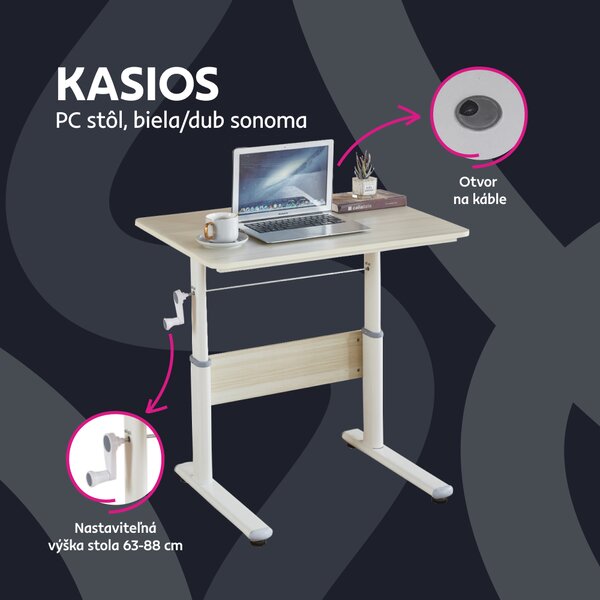 KONDELA Rastúci písací stôl, dub/biela, KASIOS