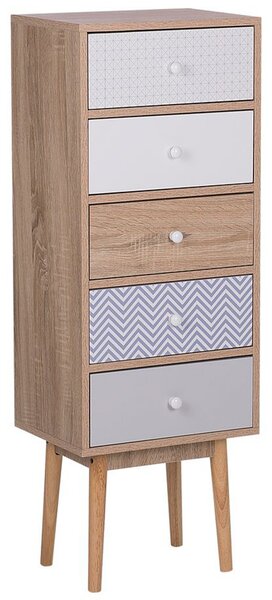 Komoda svetlé drevo viacfarebná MDF matný maľovaný povrch 112 x 40 cm úložný priestor 5 zásuviek moderný vintage štýl obývačka spálňa