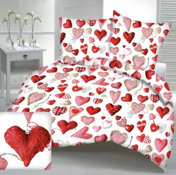 Obliečky bavlnené Deluxe 3D Láska biela TiaHome - 1x Vankúš 90x70cm, 1x Paplón 140x200cm