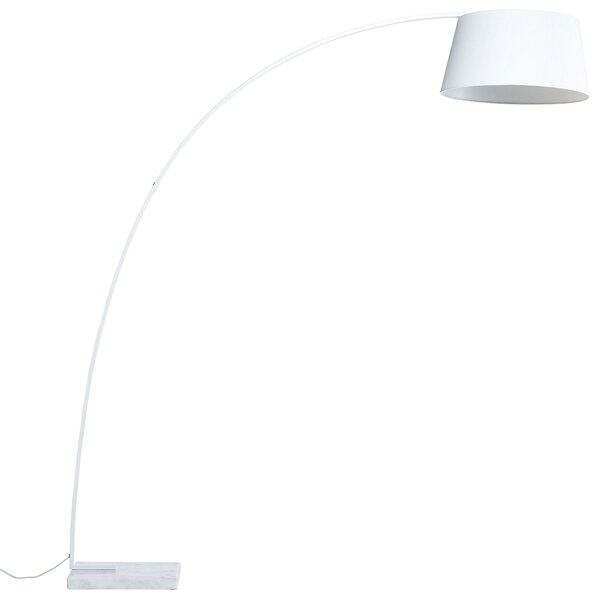 Stojaca lampa biele látkové tienidlo kovový stojan 188 cm mramorová základňa dlhý kábel s vypínačom moderný dizajn