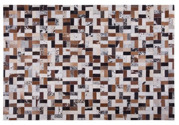 Koberec hnedý a béžový kožený 160 x 230 cm hovädzia koža patchworkový dizajn ručná výroba
