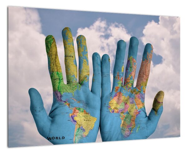Obraz - mapa sveta na dlani (Obraz 60x40cm)