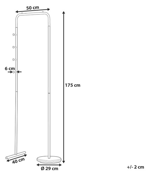 Vešiak na oblečenie biely kovový 175 x 50 cm voľne stojaci vešiak s háčikmi na zavesenie