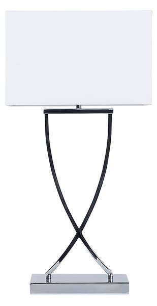 Stolná lampa strieborná kovová základňa Látkové rolety biely dlhý kábel s vypínačom moderný minimalistický