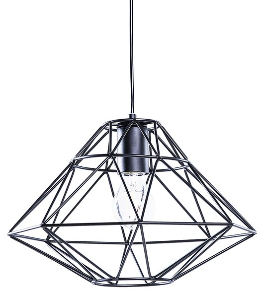Závesná lampa čierna kovová otvorené tienidlo v tvare diamantu geometrický tvar odhalená žiarovka