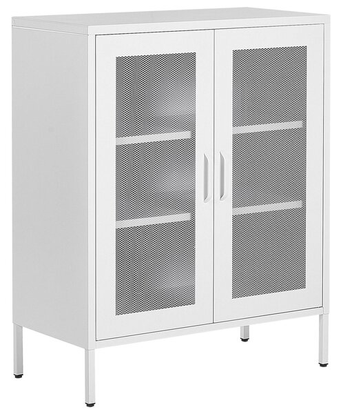 2-dverová biela komoda z ocele nábytok do domácej kancelárie s policami a krytmi na nohy industriálny dizajn