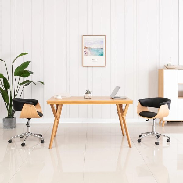 Otočná kancelárska stolička, čierna, ohýbané drevo a umelá koža