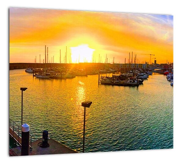 Obraz prístavu pri zapadajúcom slnku (Obraz 30x30cm)
