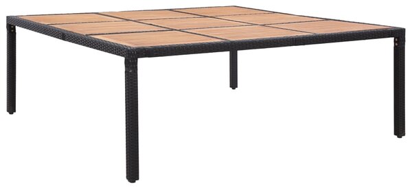 Záhradný stôl, čierny 200x200x74 cm, polyratan a akáciové drevo